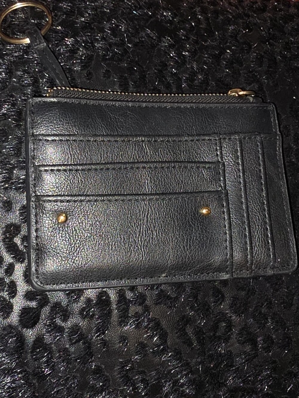 Time and Tru Black Leather Card Case Wristlet Keychain